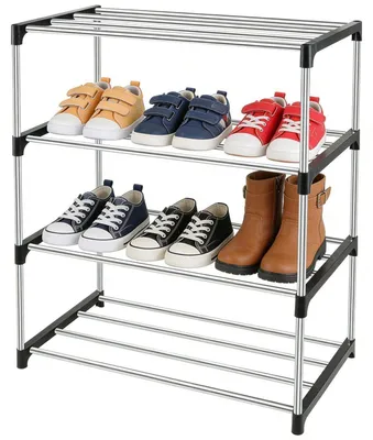 Immagine prodotto di Scaffale per scarpe in metallo, 4 ripiani, salvaspazio, impilabile, per 8 paia