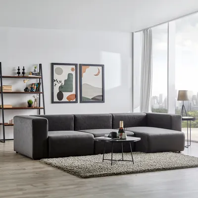 Produktbild von 3-Sitzer Sofa 'Suldal' mit Longchair WildKunstleder Schwarz