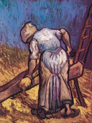 Produktbild von Vincent Van Gogh Kunstdruck Bild - Bäuerin Beim Strohschneiden, 1889 (80 x 60 cm)