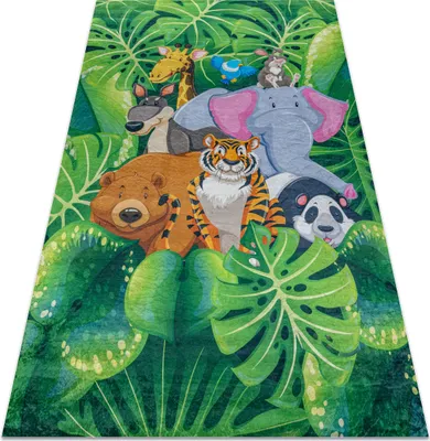 Produktbild von BAMBINO 2651 Waschteppich Tiere, Dschungel für Kinder Anti-Rutsch - grün / braun  Grün 120x170 cm