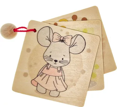 Productafbeelding van Bilderbuch Holzbilderbuch mit Maus- und Giraffenmotiv BxHxT 11x9x1,5 cm