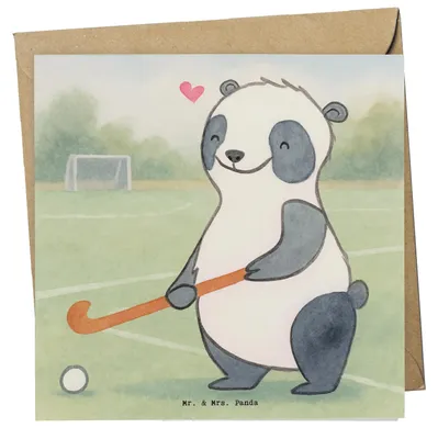 Produktbild von Mr. & Mrs. Panda Glückwunschkarte Panda Hockey spielen Design - Weiß - Geschenk, anlasskarte, Hockeyschläger, faltkarte, doppelkarte, Grußkarte, Verein, Feldhockey