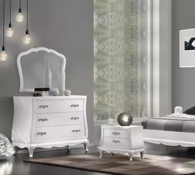 Image de Commode avec miroir, en bois. Commode moderne, meuble pour chambre à coucher, couleur blanche