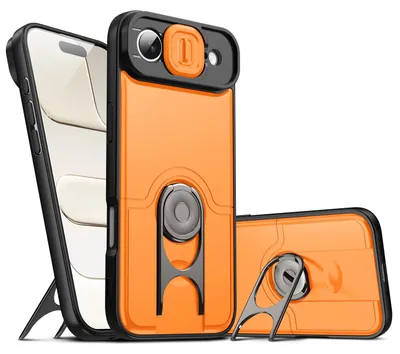 Produktbild von Handyhülle für iPhone Air mit Dia Kameraschutz und Ringhalter Ständer, Stoßfeste Hybrid Schutzhülle Orange