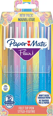 Obrázek produktu pro Papermate Flair, Střední, 16 barva/barev, Vícebarevný, Štětičkový hrot, 0,7 mm, Vícebarevný