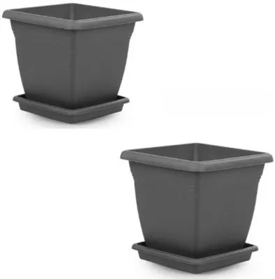 Produktbild von Blumentopf - Eckig mit Wasserspeicher - Anthrazitfarben