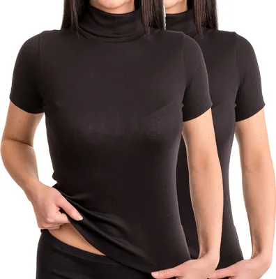Damen T-Shirt Turtle Neck Blazershirt schwarz 2er Pack