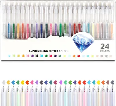 Imagen del producto de Set de bolígrafos con purpurina, 24 colores, brillo metálico, para manualidades