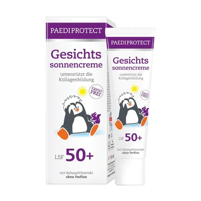 Produktbild von PAEDIPROTECT Gesichtssonnencreme LSF 50+ 30 ml, Sonnencreme Gesicht 50 unterstützt Kollagenbildung, Sonnenschutz parfümfrei, ohne Mikroplastik, vegan