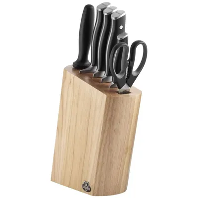 Produktbild von BALLARINI Savuto Messerblockset 7-tlg, Natur Edelstahl Messerblock Holz