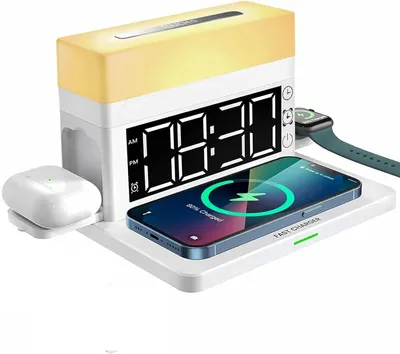 Produktbild von Wecker Kabelloses Ladestation,6 in 1 Wireless Charger mit RGB und Wecker,15W