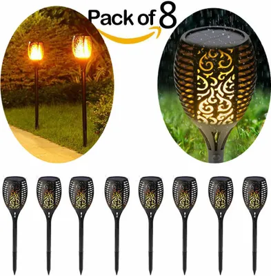 Image de lot de 8 torches solaires, flammes scintillantes Torches solaires d'éclairage de chemin en plein air Décoration paysagère Éclairage de sécurité