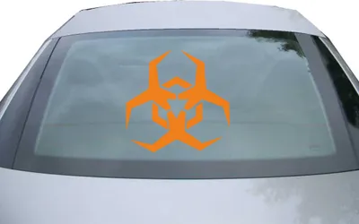 Produktbild von Indigos UG - Aufkleber Heckscheibe & Motorklappe DE6980 - orange - 600x600 mm - Biohazard Symbol - Auto Scheiben Fenster Heckklappe Tuning Racing JDM - Die cut
