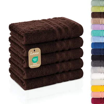 Zdjęcie produktu dla Zestaw 5 ręczników gości Lavea®, 30x50 cm, miękkie i chłonne ręczniki gościnne wykonane w 100% z bawełny, seria frotte Elena, możliwość prania w temperaturze 60°C - kolor brązowy