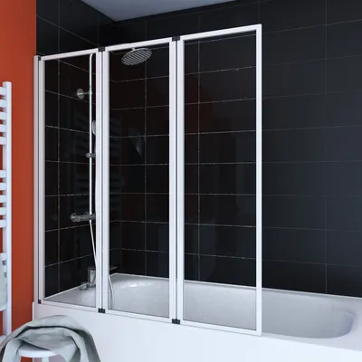 Produktbild von Badewannenfaltwand Marwell Triple White 3-flg. 125 x 143 cm - Duschwand für Badewanne in matt silber - Badewannenaufsatz mit klarglas - Duschabtrennung