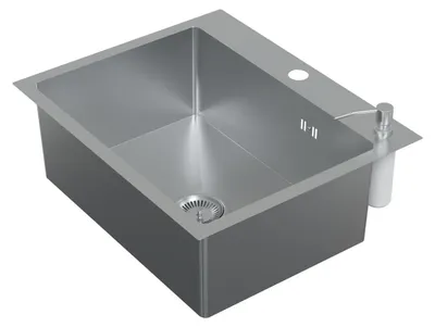 Produktbild von HAGO24 Einbauspüle 55x45cm Edelstahl Küchenspüle Spülbecken Eckig Ablaufgarnitur Schallschutz Universal Silber Seifenspender