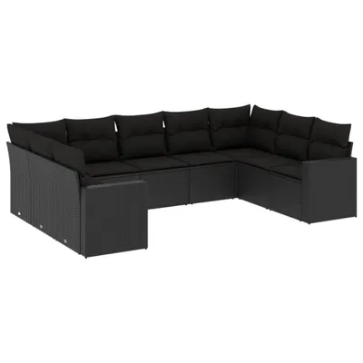 Produktbild von 9-tlg. Garten-Sofagarnitur mit Kissen Schwarz Poly Rattan