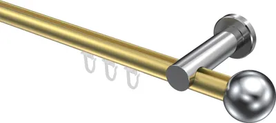 Produktbild von Interdeco Innenlaufstange / Gardinenstange mit Innenlauf Messing-Optik / Chrom, Typ Platon Luino (Kugel), 20 mm Ø 1-läufig, 240 cm