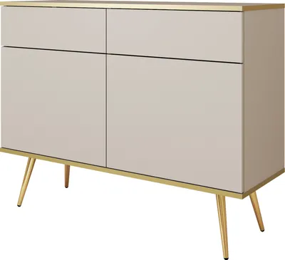 Image de Commode : beige, pieds dorés, 107x85x39 cm