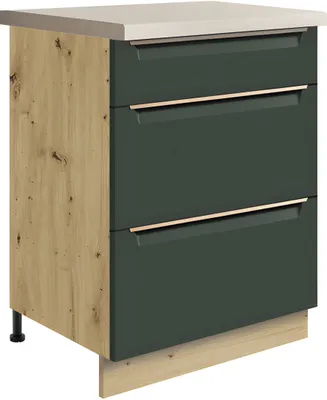 Obrázek produktu pro GLAMOUR GREEN 10D – spodní skříňka 60 cm s 3 zásuvky, tmavě zelená matná