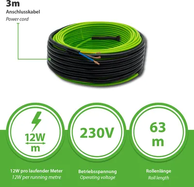 Zdjęcie produktu dla Elektryczny przewód grzejny do ogrzewania podłogowego Podwójny elektryczny przewód grzejny do płytek grzejnych 63,0 m