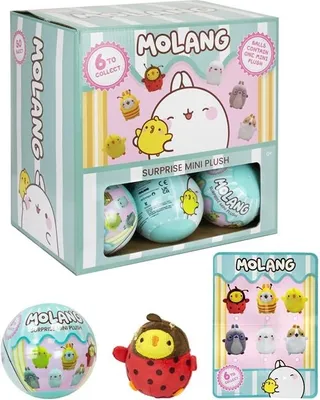 Zdjęcie produktu dla 1 x kapsuła Molang 90 mm z pluszową 7,5 cm figurką niespodzianką, np. Molang, pisklę Piu Piu, pszczoła lub biedronka