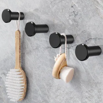 Image de Crochets muraux en aluminium pour différentes pièces - lot de 4 - noir