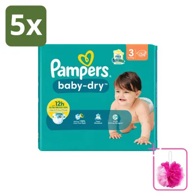 Imagen del producto de 5 pañales Pampers Baby-Dry, talla 3 (6-10 kg) - Paquete económico - 5 unidades