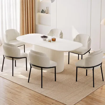 Productafbeelding van Eetkamerset met tafel en 6 stoelen, Scandinavisch design, wit, 177,8 cm