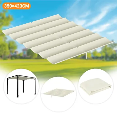 Produktbild von Ikodm Ersatzdach für Pavillon 350x423 cm, Cremeweiß, Pavillon Dachplane aus Polyester mit PA-Beschichtung,UV-beständig, Dachersatz für Gartenpavillon
