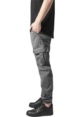 A person wearing cargo jogging pants.