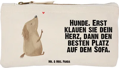 Produktbild von Mr. & Mrs. Panda kosmetiktäschchen Hund Liebe Größe S Klein - Weiß - Geschenk, Schlamper, Kosmetiktasche, Kosmetikbeutel, Kulturbeutel, Make-Up Tasche, Sprüche, Süß, Herz