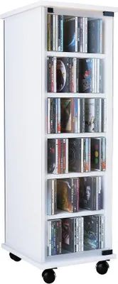 Produktbild von CD/DVD Aufbewahrungsschrank mit Rollen und Glastür - Holz