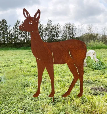 Produktbild von Reh stehend 80x62cm zum Stecken Gartenstecker Edelrost Gartendeko Rost Metall Rostfigur Hirsch Kitz Tier
