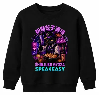Immagine prodotto di Felpa con cappuccio, stile "Shinjuku Gyoza Speakeasy Katze Japan Y2K Cyberpunk", colore nero, taglia 128