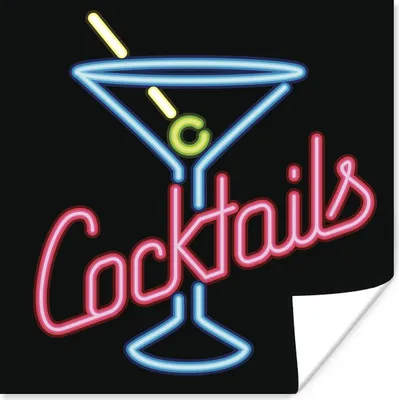 Produktbild von MuchoWow® Poster Eine Illustration eines Neon-Bar-Schildes "Cocktails". 100x100 cm - Babyzimmer