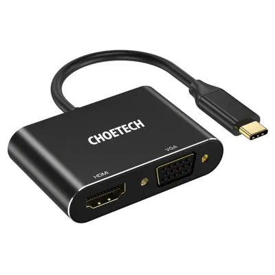 Produktbild von Choetech Splitter - USB Typ C (m) auf HDMI (w) 4K 60Hz / VGA (w) FullHD 1080p 60Hz schwarz (HUB-M17)