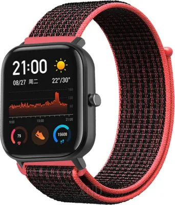 Produktbild von Strap-it Xiaomi Amazfit GTS Nylonarmband (Schwarz/Rot)