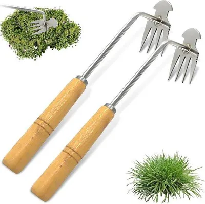 Obrázek produktu pro Dvouramenné rýč, zahradní rýč, balení po 2 kusech, rýče, rýče z nerezové oceli, zahradní nářadí, ruční rýče s dřevěnou rukojetí, zahradní nářadí pro kopání, přesazování a odstraňování plevele