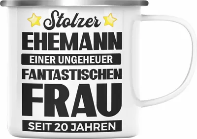 Produktbild von Trendation - Emaille Tasse 20 Jahre Verheiratet Geschenk Ehemann Lustiger Spruch 20. Hochzeitstag (Silber)