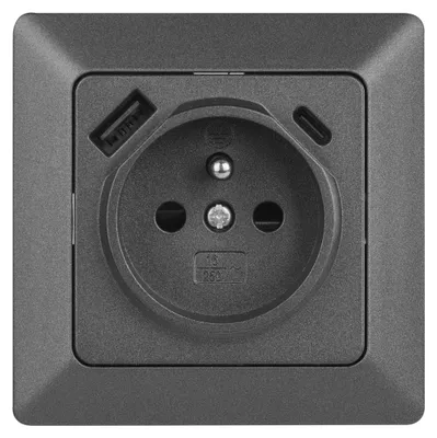 Zásuvka s USB-A+USB-C, antracit