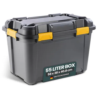 Produktbild von Kreher® Bunker Tough Aufbewahrungsbox 55L - extrem robuste IP67 Box aus recyceltem Kunststoff - Wasserdicht - ideal für Camping, Keller, Werkstatt