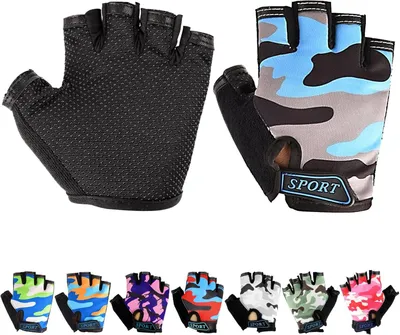 Imagen del producto de Guantes para bicicleta para niños, de media punta, antideslizantes, talla 6-12 años, para deportes y actividades de ocio