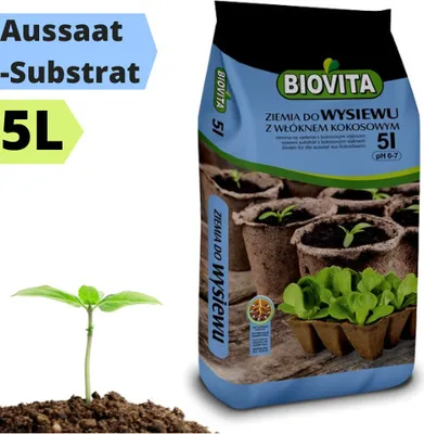 Produktbild von BIOVITA für die Aussaat mit Kokosfasern 5L Mehrkomponentensubstrat Pflanzenerde Gebrauchsfertig Erde Natürlichen Ursprungs