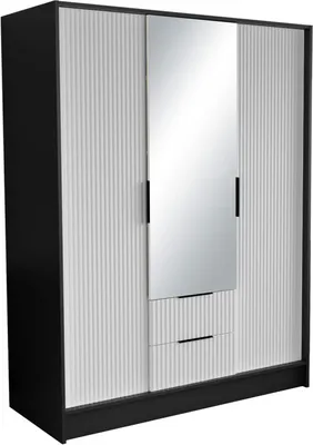 Produktbild von Drehtürenschrank NOEMI, 3-türig Kleiderschrank mit 2 Schubladen, und Spiegel, Moderne Garderobe, Schrank Größe: 150 x 200 x 51 cm
