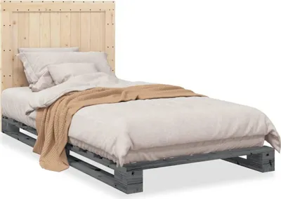 Produktbild von vidaXL Massivholzbett mit Kopfteil Grau 100x200 cm Kiefer