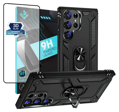 Produktbild von Armor Outdoor Handyhülle für Samsung Galaxy S23 Ultra Handy Panzer Case Schutzhülle mit 9H Displayglas Displayschutz Farbe: Schwarz