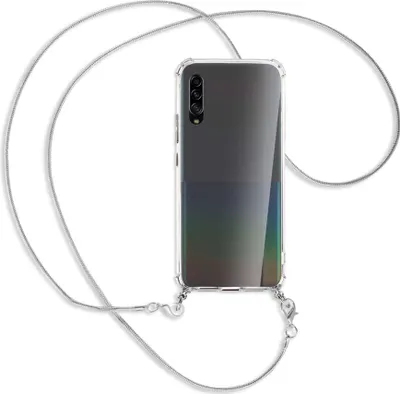 Produktbild von Handykette Backcover-Schutzhülle mit Band (Metall silberfarben) für Samsung Galaxy A90 5G - silberfarbene Kette Snake