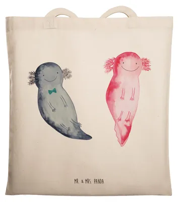Produktbild von Mr. & Mrs. Panda Tote Bag Axolotl Liebe - Transparent - Geschenk, Schultasche, Freundin, Baumwollbeutel, Jutebeutel, Liebesbeweis, Hochzeitstag, für Frauen, Beutel