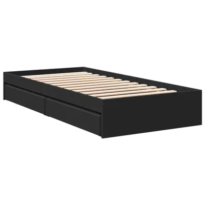 Produktbild von Bettgestell mit Schubladen Schwarz 75x190 cm Holzwerkstoff